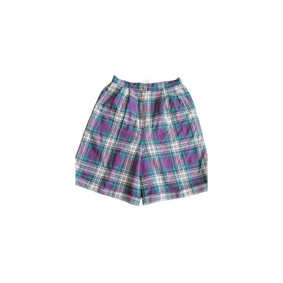 Vintage That's Me Wool Blend Purple & Green Tartan  Plaid Casual Shorts - Picture 3 of 10